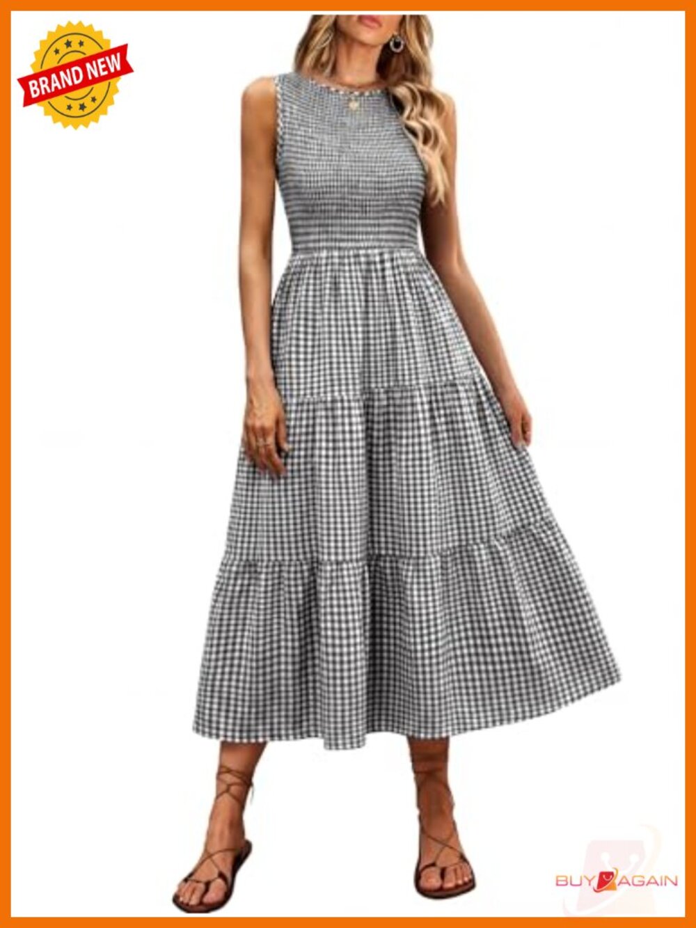 Smocked Midi Dress Sleeveless Pockets Casual Sundress Teacher Outfit